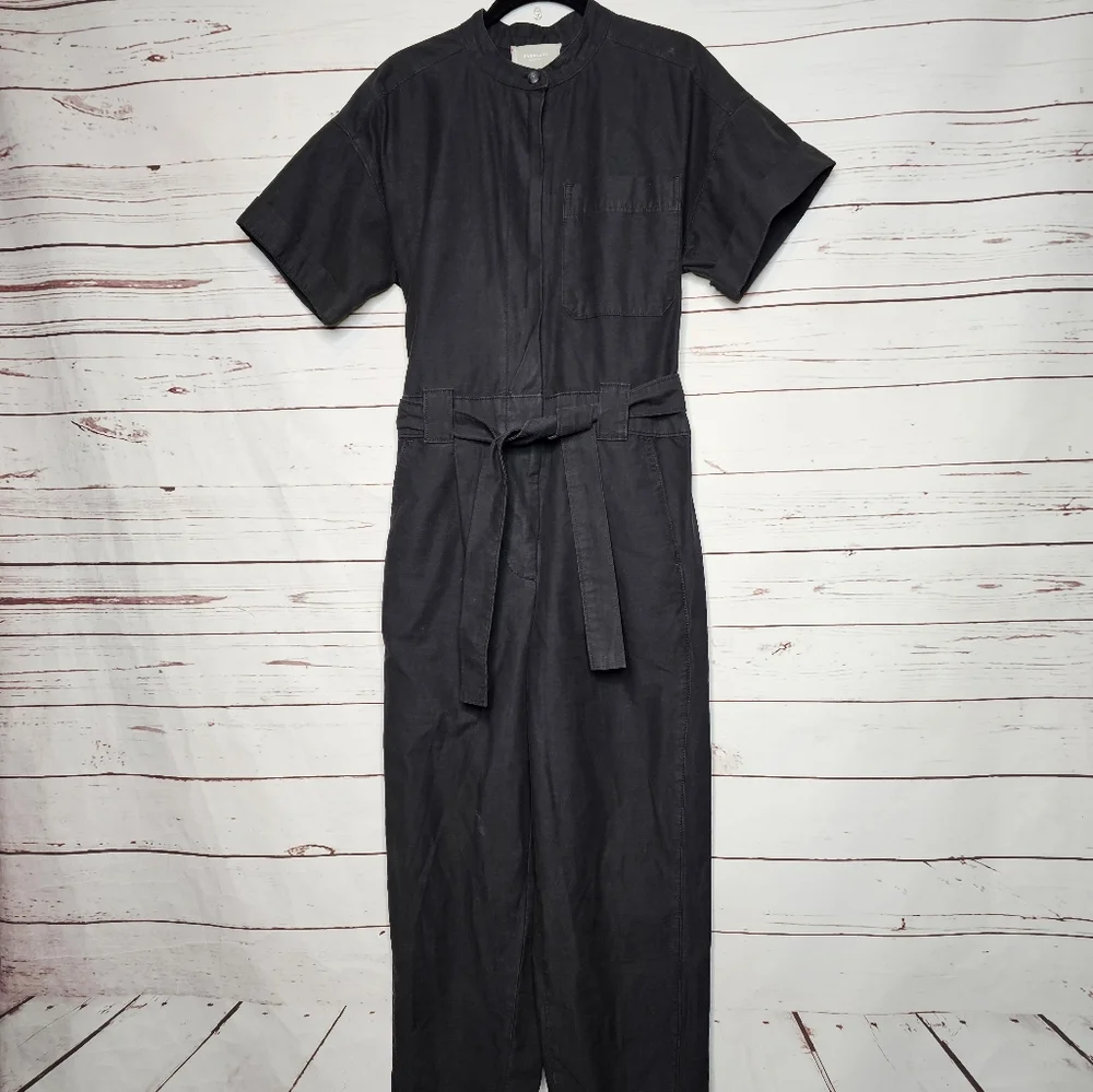 Everlane The Fatigue Black Short Sleeve Jumpsuit with Belt